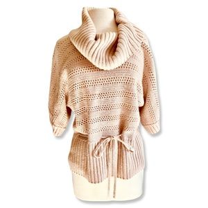 Cowl Turtle Neck Short Sleeve Sweater Tie Waist Size Large